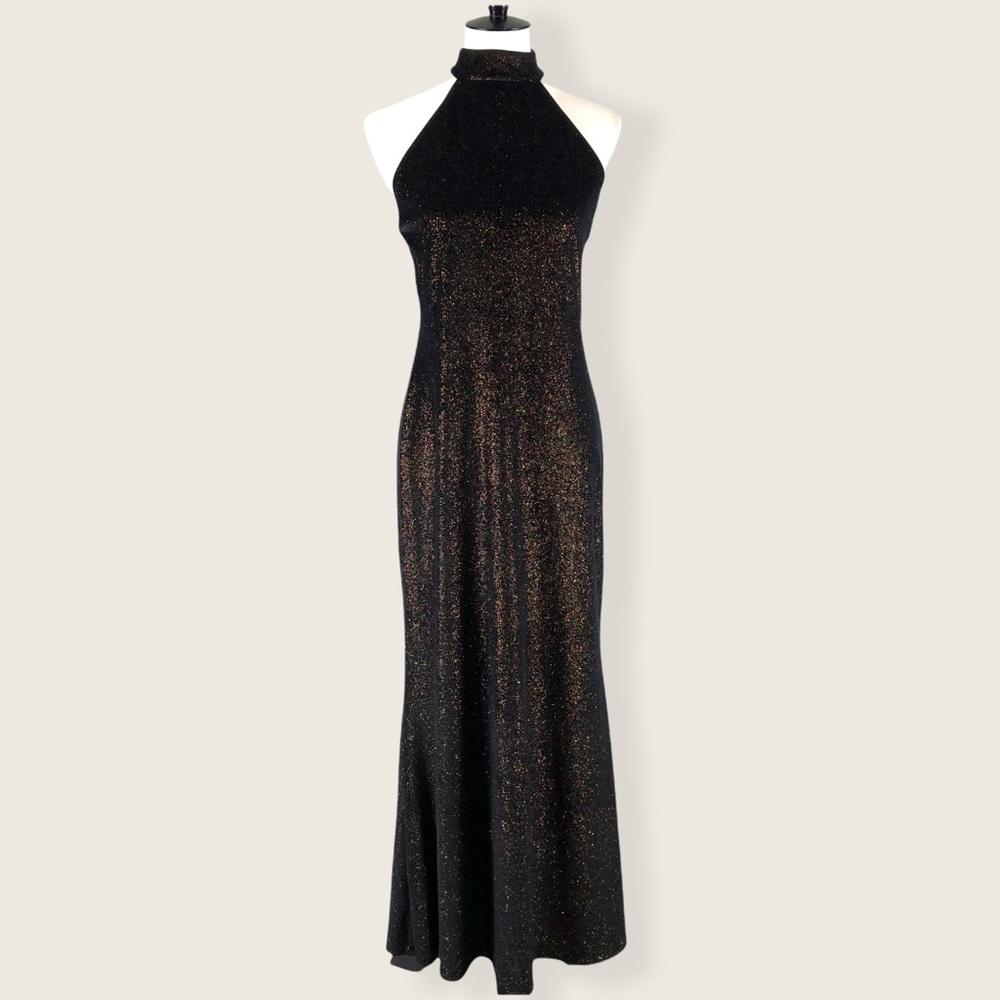 VTG Glitter Velvet Maxi Halter Dress